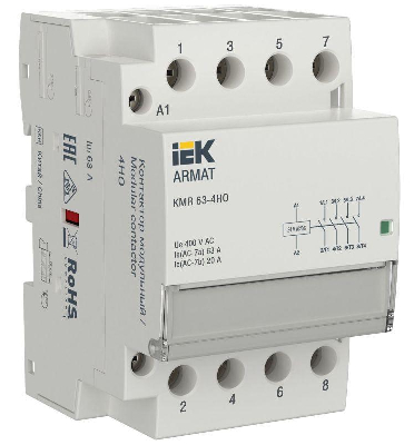 Контактор модульный KMR 63А 24В AC/DC 4НО ARMAT IEK AR-KMR20-063-40-024