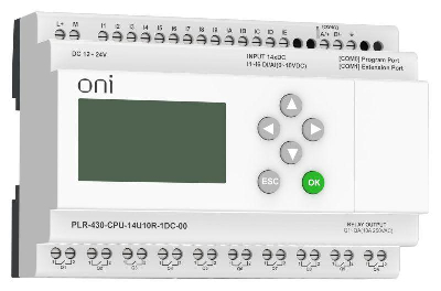 Модуль ЦПУ ПЛК 430 8 DI 6 UI (0-10В/DI) 10 RO 24В DC с экраном ONI PLR-430-CPU-14U10R-1DC-00