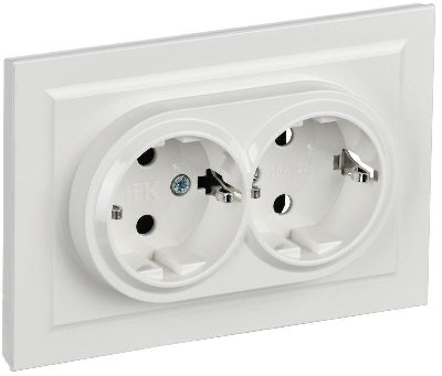 Розетка 2-я с з/к/ш Brite 16А в сб. РСш12-3-БрБ бел. IEK BR-R24-16-K01-F-PRO
