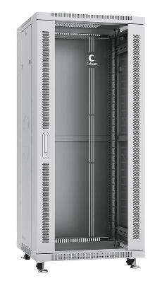 Шкаф монтажный телекоммуникационный напольный SH-05C-27U60/80 19дюйм для распред. и серверн. оборудования 18U 600х600х988мм передн. стеклян. и задн. сплошн. метал. двери 27U 600х800х1388мм ручка с замком сер. (RAL 7035) Cabeus 7050c