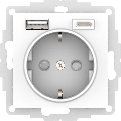 Розетка AtlasDesign 16А с 2-мя заряд. устройствами USB тип A+C 5В/2.4А/3.0А 2х5В/1.5А механизм лотос SE ATN001332