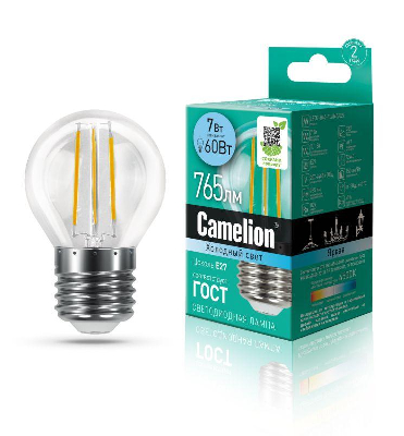 Лампа светодиодная филаментная LED7-G45-FL/845/E27 7Вт 220В Camelion 13459