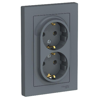 Розетка 2-м ATLAS DESIGN с заземл. 16А в сборе грифель SchE ATN000724