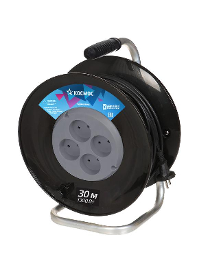 Удлинитель на катушке 4х30м 6А ПВС 2х0.75 Космос YKKsm30m-4g(6A)