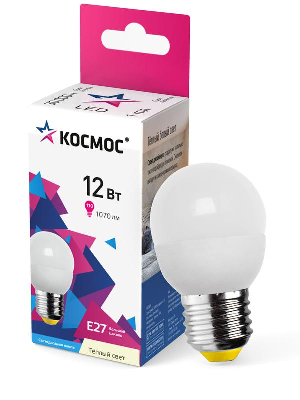 Лампа светодиодная GL45 12Вт 3000К E27 1070лм 174-265В КОСМОС LkeLED12wGL45E2730