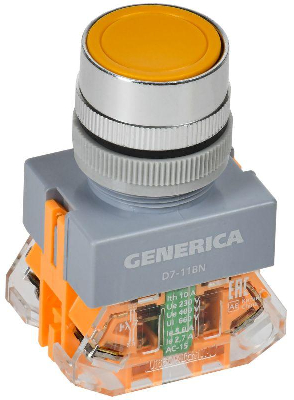 Кнопка D7-11BN d22мм 1НО+1НЗ желт. GENERICA BBT50-11BN-3-22-K05-G