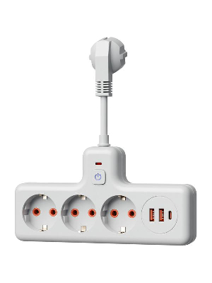Удлинитель с сетевым фильтром 3х0.3м 10А 2USB + 1USBC 2500Вт ПВС 3х1 компакт бел. КОСМОС FRKsm0.3m-3g(W)USB