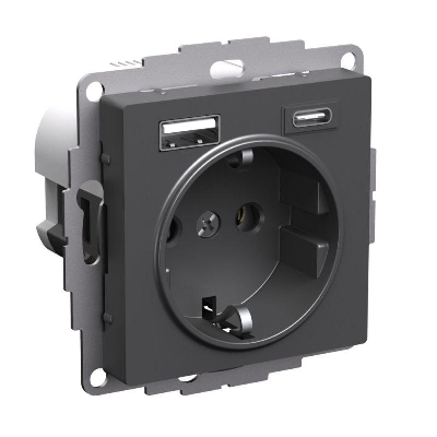 Розетка AtlasDesign 16А с 2-мя заряд. устройствами USB тип A+C 5В/2.4А/3.0А 2х5В/1.5А механизм базальт SE ATN001432