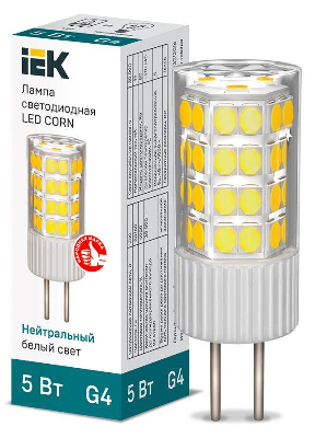 Лампа светодиодная CORN 5Вт капсула 4000К G4 230В керамика IEK LLE-CORN-5-230-40-G4
