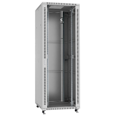 Шкаф монтажный телекоммуникационный напольный SH-05C-47U80/80 19дюйм для распред. и серверн. оборудования 47U 800х800х2277мм передн. стеклян. и задн. сплошн. метал. двери ручка с замком сер. (RAL 7035) Cabeus 7864c
