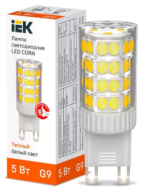 Лампа светодиодная CORN 5Вт капсула 3000К G9 230В керамика IEK LLE-CORN-5-230-30-G9