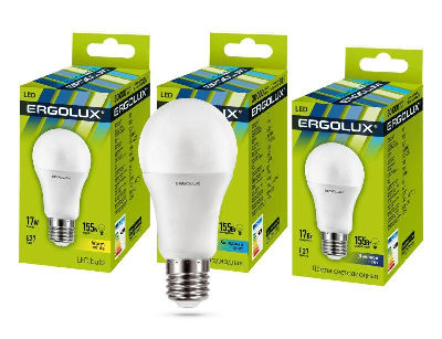 Лампа светодиодная LED-A60-17W-E27-6K 17Вт грушевидная 6500К холод. бел. E27 180-240В ЛОН Ergolux 13181