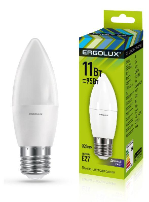 Лампа светодиодная LED-C35-11W-E27-6K 11Вт свеча 6500К холод. бел. E27 180-240В Ergolux 13623