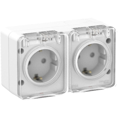 Розетка двойная ОП AtlasDesign Profi54 с заземл. со шторками 16А 250В бел. SchE ATN540126