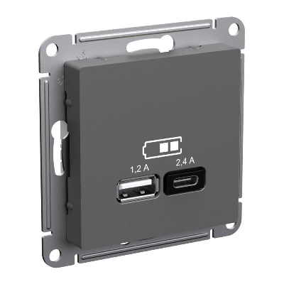 Розетка USB AtlasDesign тип A+C 5В/2.4А 2х5В/1.2А механизм базальт SE ATN001439