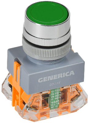 Кнопка D7-11T d22мм 1НО+1НЗ с фиксацией зел. GENERICA BBT50-11T-3-21-K06-G