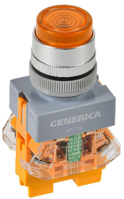 Кнопка D7-11D d22мм 1НО+1НЗ с подсветкой желт. GENERICA BBT50-11D-3-12-K05-G