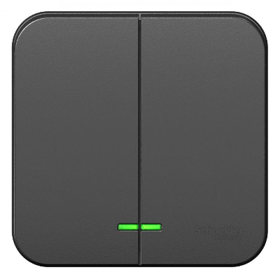 Выключатель 2-кл. ОП Blanca 10А IP20 (сх. 5) 250В с подсветкой с изолир. пластиной антрацит SchE BLNVA105116