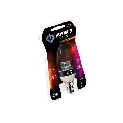 Лампа светодиодная KOSMOS premium 4Вт свеча прозрачная E14 230В 3000К Космос KLED4wCN230vE1427CL