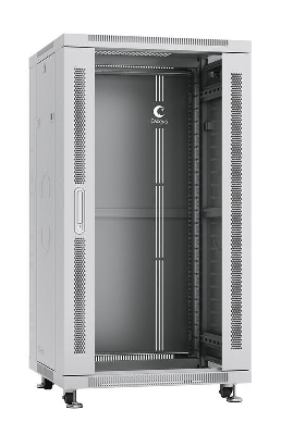 Шкаф монтажный телекоммуникационный напольный SH-05C-22U60/60 19дюйм для распред. и серверн. оборудования 22U 600х600х1166мм передн. стеклян. и задн. сплошн. метал. двери ручка с замком сер. (RAL 7035) Cabeus 7044c