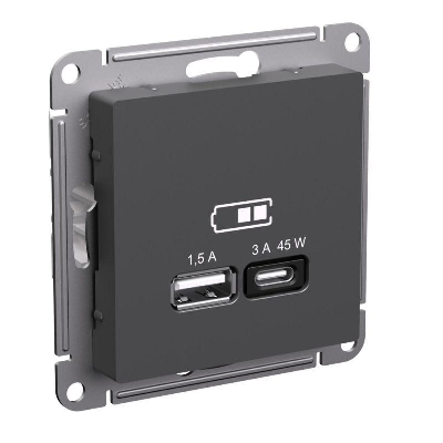 Розетка USB AtlasDesign тип A+C 45Вт высокоскор. ЗУ QC PD механизм базальт SE ATN001429