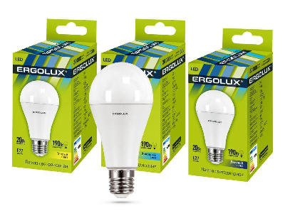 Лампа светодиодная LED-A65-20W-E27-6K 20Вт грушевидная 6500К холод. бел. E27 207-253В ЛОН Ergolux 13184
