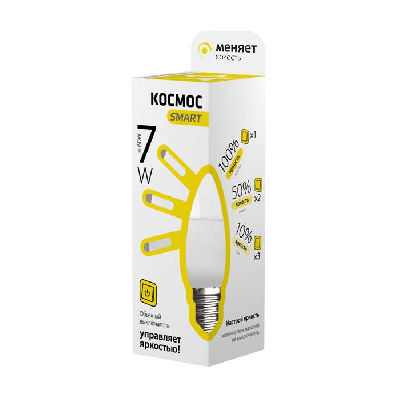 Лампа светодиодная CN 7Вт 220В E27 3000К 3 уровня яркости Smart КОСМОС Lksm_LEDSD7wCNE2730