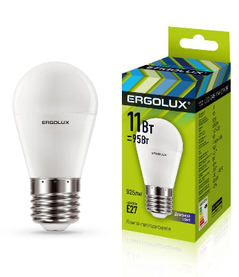 Лампа светодиодная LED-G45-11W-E27-6K Шар 11Вт E27 6500К 172-265В Ergolux 13632
